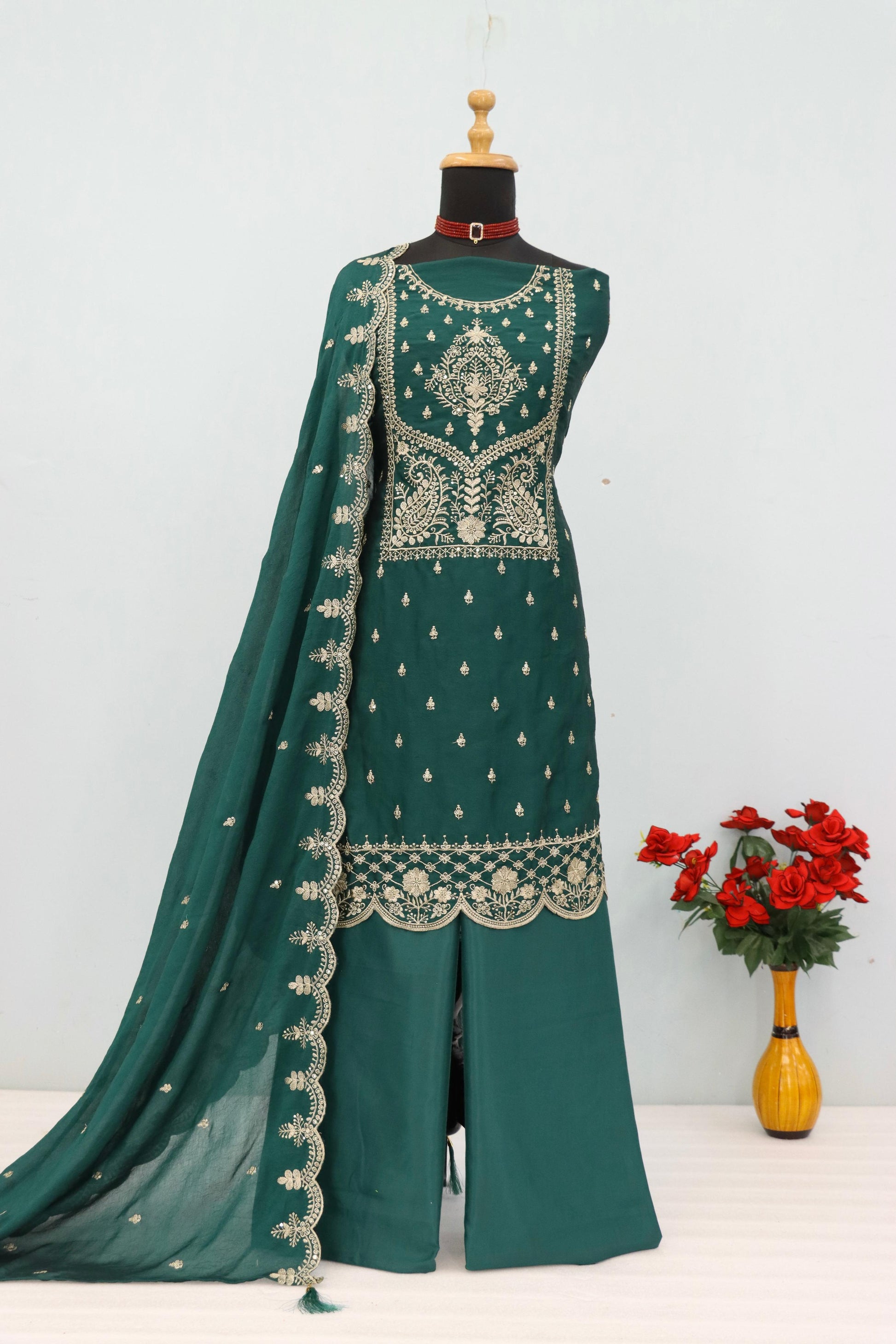 Anaita D Green Vichitra Silk Suit with Embroidery & Sequence Work