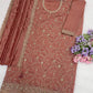 Anaita Peach Vichitra Silk Suit With Embroidery & Sequence Work