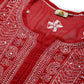 ADA Women Red & White Hand Embroidered Chikankari Sustainable Handloom Kurta With Matching Slip | Swadesiicart