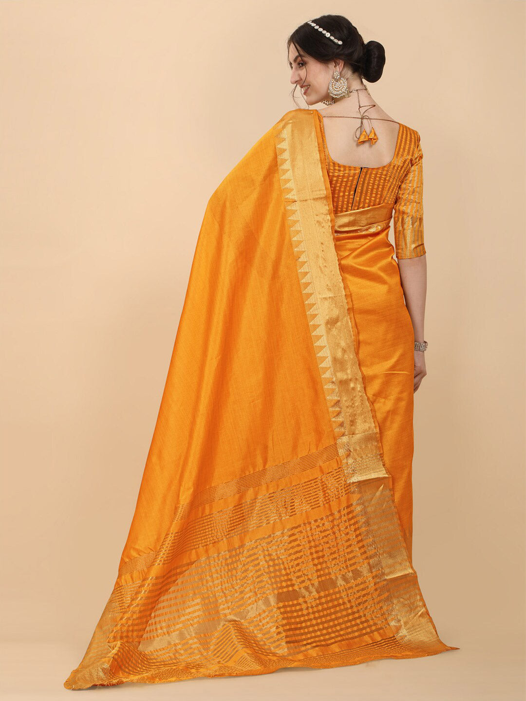 Kalini Mustard Woven Design Embellished Zari Silk Blend Banarasi Saree | Swadesiicart