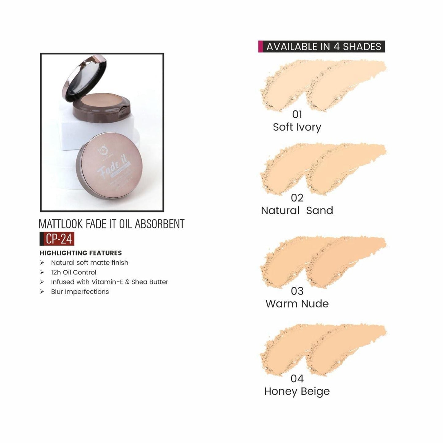 Matt Look Fade If Oil Absorbent Compact - 02 Natural Sand - Swadesiicart