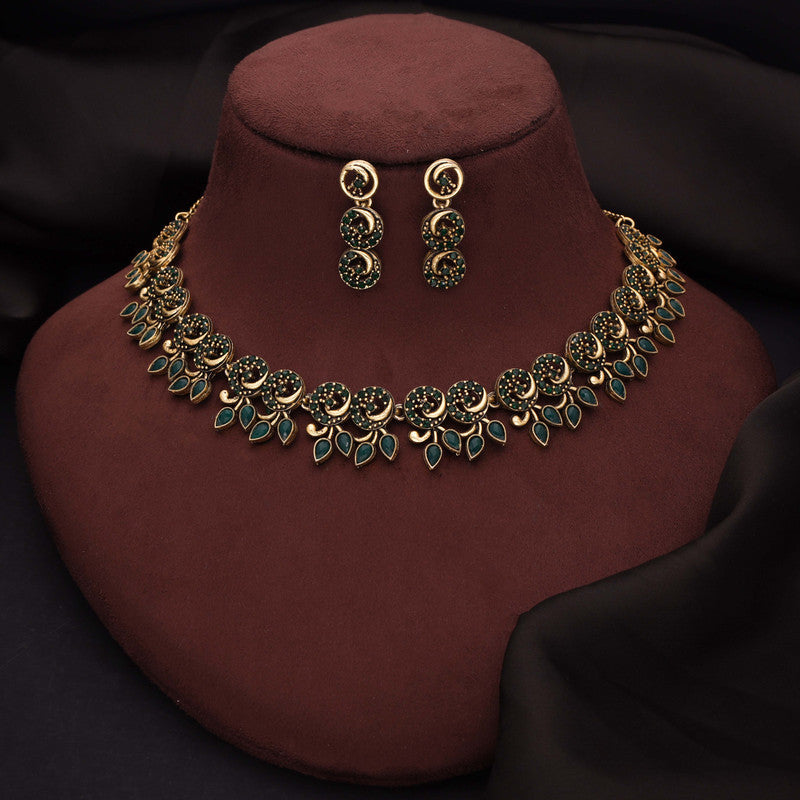 Tehzeeb Creations Gold Pleate Green Colour Choker Set - Swadesiicart