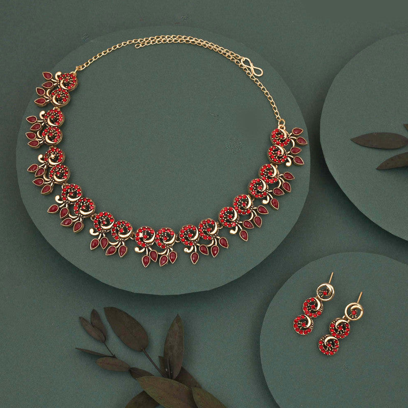 Tehzeeb Creations Gold Pleate Maroon Colour Choker Set - Swadesiicart