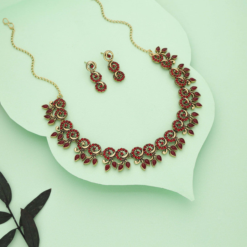 Tehzeeb Creations Gold Pleate Maroon Colour Choker Set - Swadesiicart