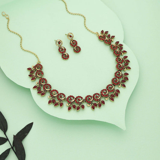 Tehzeeb Creations Gold Pleate Maroon Colour Choker Set - Swadesiicart