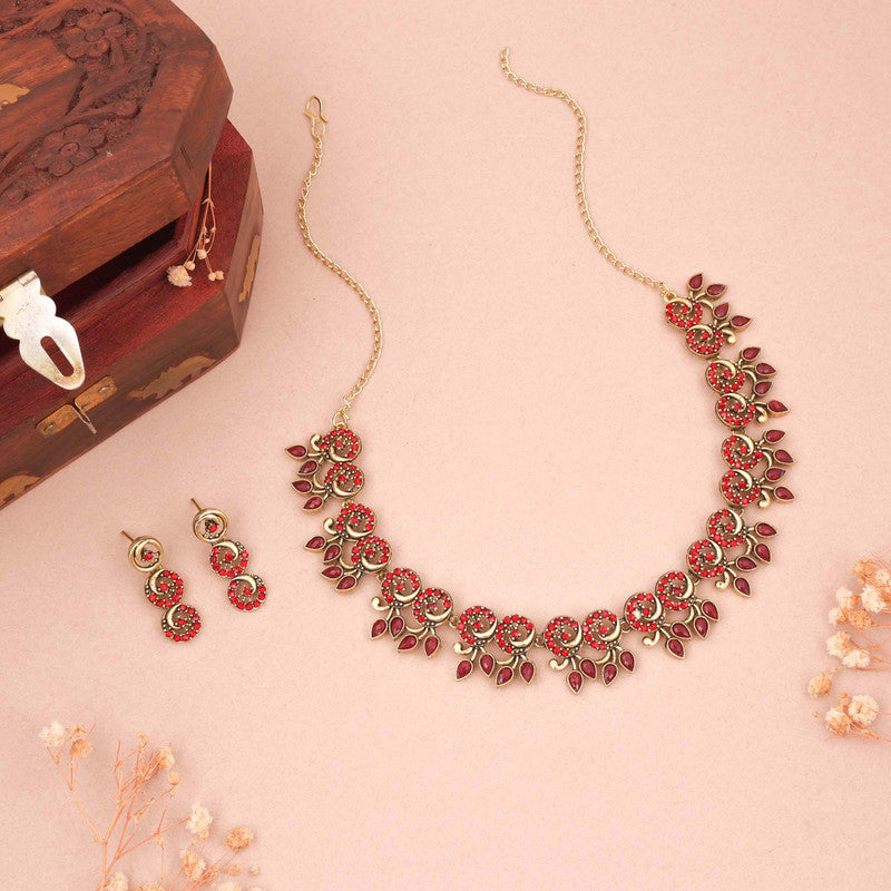 Tehzeeb Creations Gold Pleate Maroon Colour Choker Set - Swadesiicart
