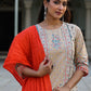 Juniper Women Beige Cotton Cambric Printed Kurta, Sharara & Dupatta Set | Swadesiicart