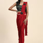 Red Imported Fabric Plain Ready to wear Saree with stitched Blouse - Vrinda | Swadesiicart