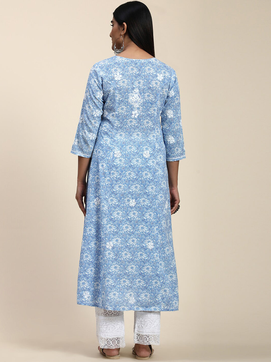 HOUSE OF KARI Floral Embroidered Chikankari Cotton Anarkali Kurta | Swadesiicart