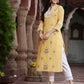 Juniper Women's Yellow Cambric Embroidered Straight Kurta | Swadesiicart