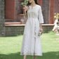 Juniper White Cotton Lurex Festive Embroidered Flared Long Dress For Women | Swadesiicart