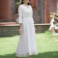 Juniper White Cotton Lurex Festive Embroidered Flared Long Dress For Women | Swadesiicart