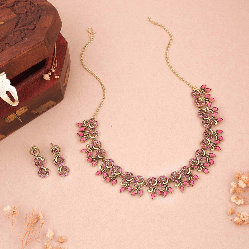 Tehzeeb Creations Gold Pleate Pink Colour Choker Set - Swadesiicart