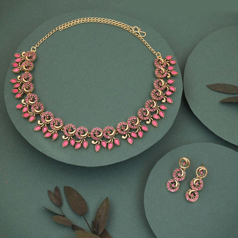 Tehzeeb Creations Gold Pleate Pink Colour Choker Set - Swadesiicart