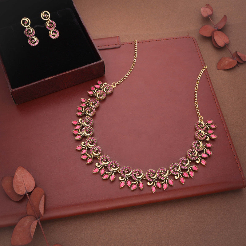 Tehzeeb Creations Gold Pleate Pink Colour Choker Set - Swadesiicart