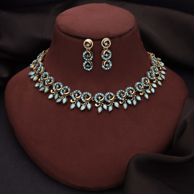 Tehzeeb Creations Gold Pleate Sky Blue Colour Choker Set - Swadesiicart