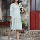 Juniper Women's Mint Green Cotton Dobby Embroidered A-Line Short Dress | Swadesiicart