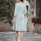 Juniper Women's Mint Green Cotton Dobby Embroidered A-Line Short Dress | Swadesiicart