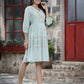 Juniper Women's Mint Green Cotton Dobby Embroidered A-Line Short Dress | Swadesiicart