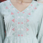 Juniper Women's Mint Green Cotton Dobby Embroidered A-Line Short Dress | Swadesiicart