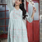 Juniper Women's Mint Green Cotton Dobby Embroidered A-Line Short Dress | Swadesiicart