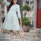Juniper Women's Mint Green Cotton Dobby Embroidered A-Line Short Dress | Swadesiicart