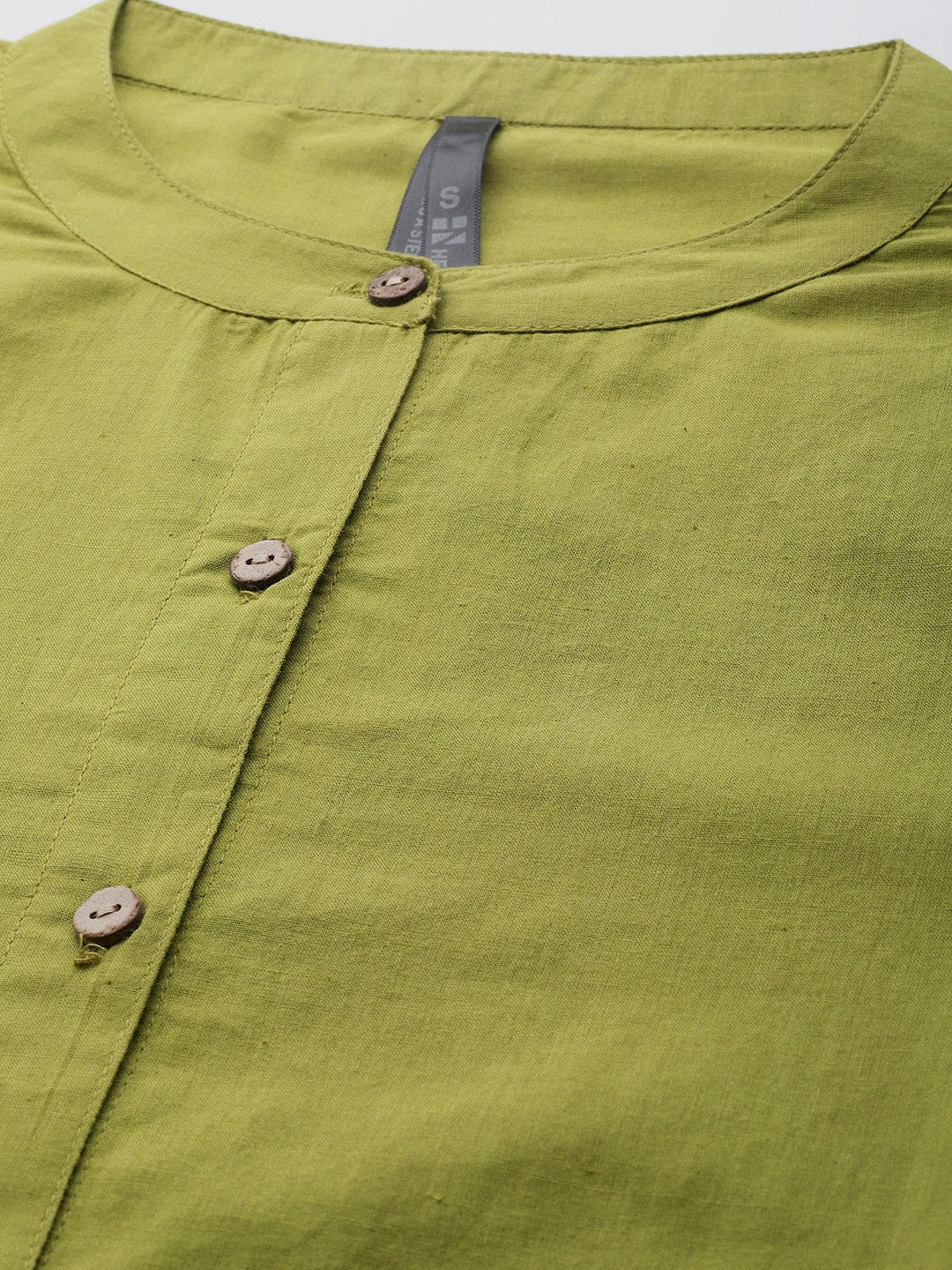HERE&NOW Women Olive Green Solid Pure Cotton Kurta - Swadesiicart
