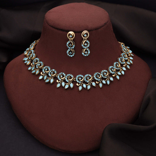 Tehzeeb Creations Gold Pleate Sky Blue Colour Choker Set - Swadesiicart