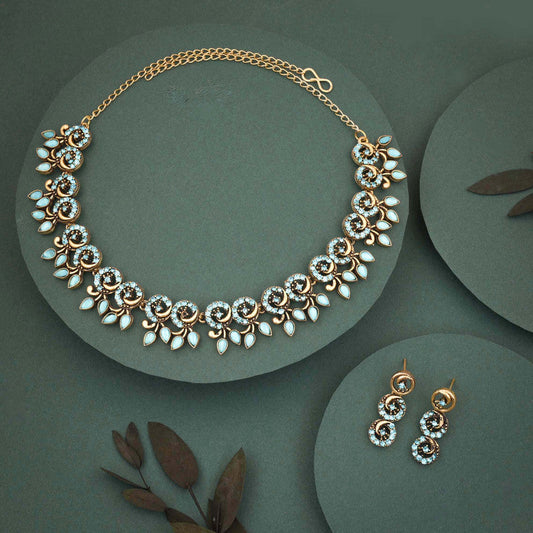 Tehzeeb Creations Gold Pleate Sky Blue Colour Choker Set - Swadesiicart