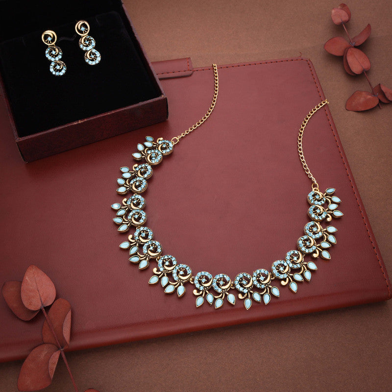 Tehzeeb Creations Gold Pleate Sky Blue Colour Choker Set - Swadesiicart