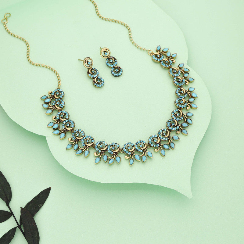 Tehzeeb Creations Gold Pleate Sky Blue Colour Choker Set - Swadesiicart