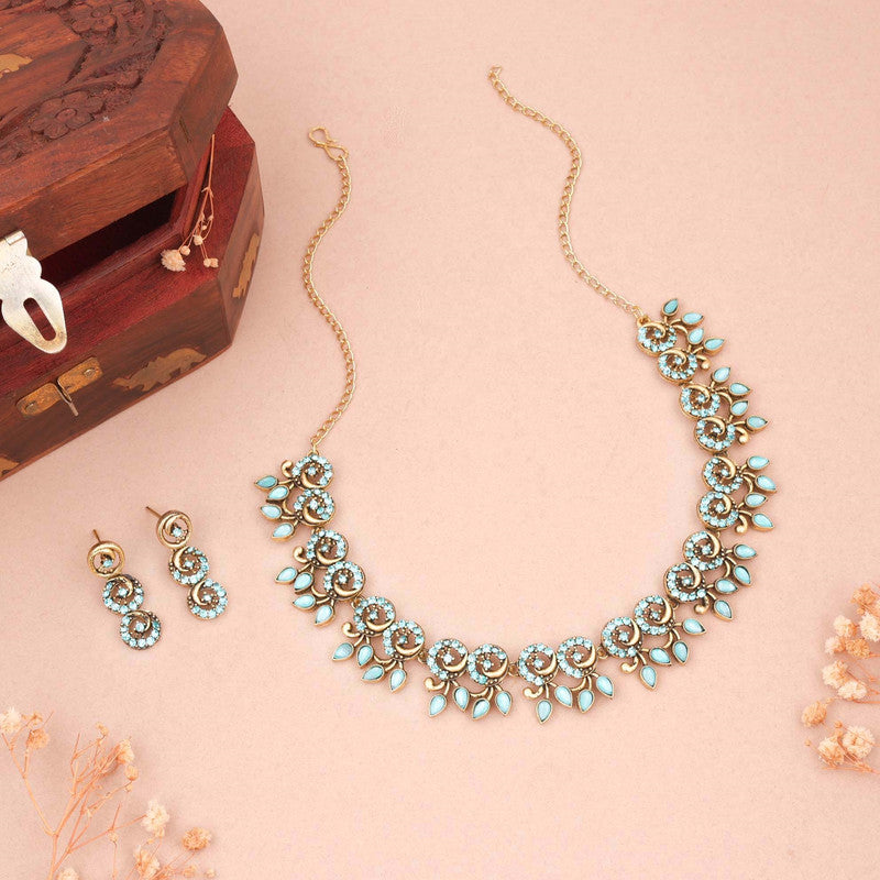 Tehzeeb Creations Gold Pleate Sky Blue Colour Choker Set - Swadesiicart