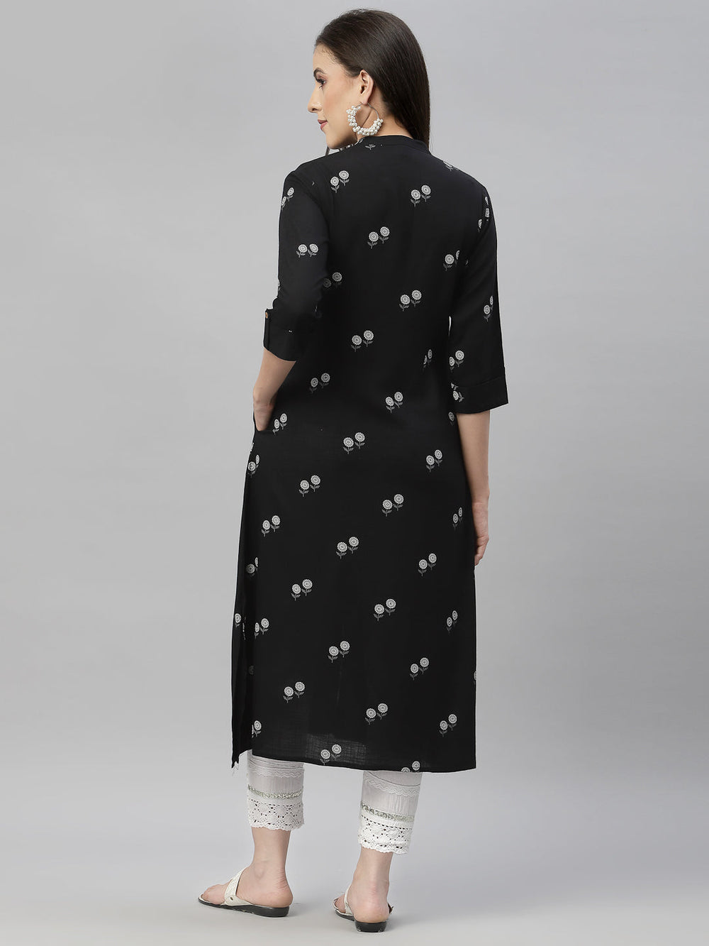 Juniper Black Rayon Festive Printed A-Line Kurta For Women | Swadesiicart