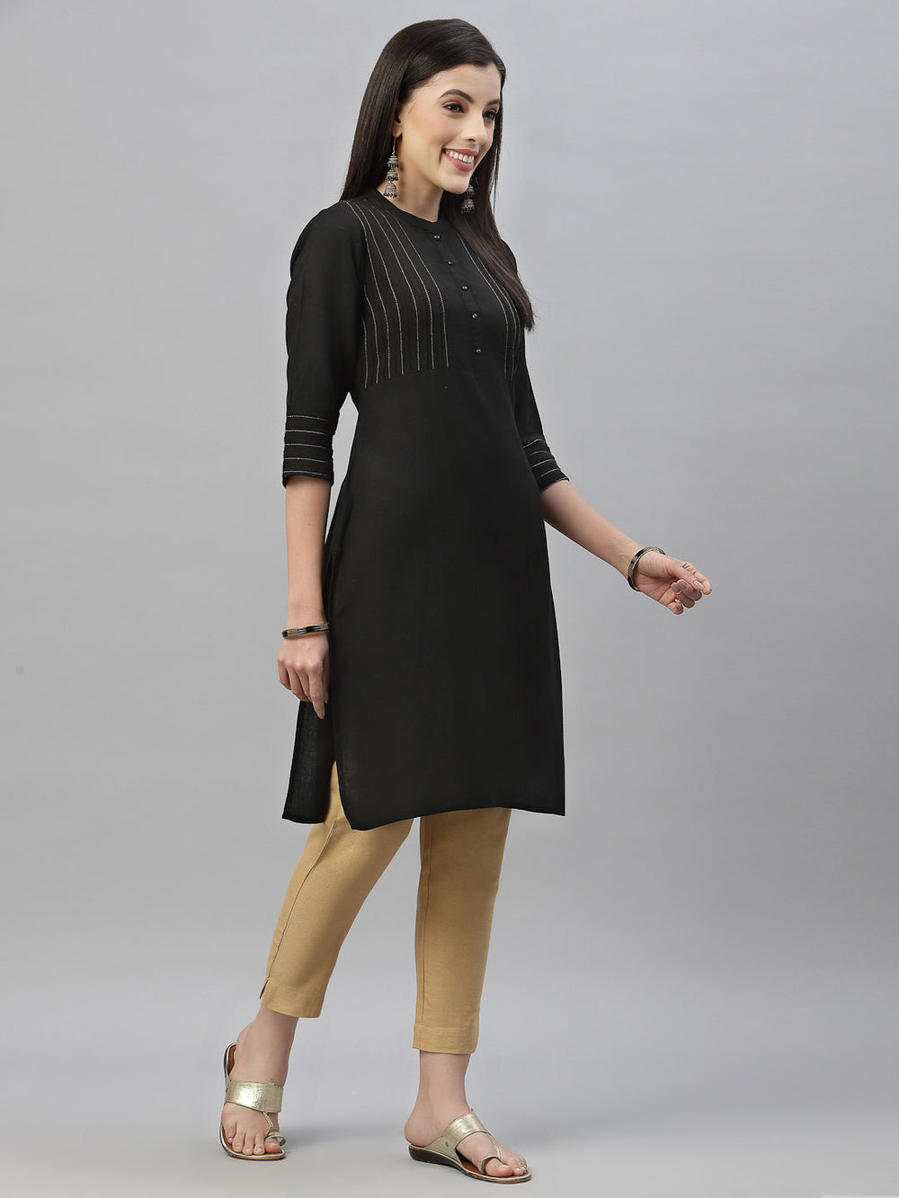 Juniper Black Rayon Festive Solid Straight Kurta For Women | Swadesiicart