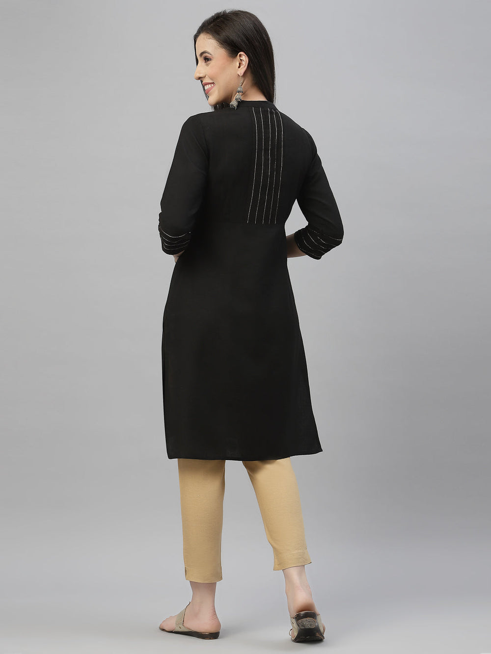 Juniper Black Rayon Festive Solid Straight Kurta For Women | Swadesiicart