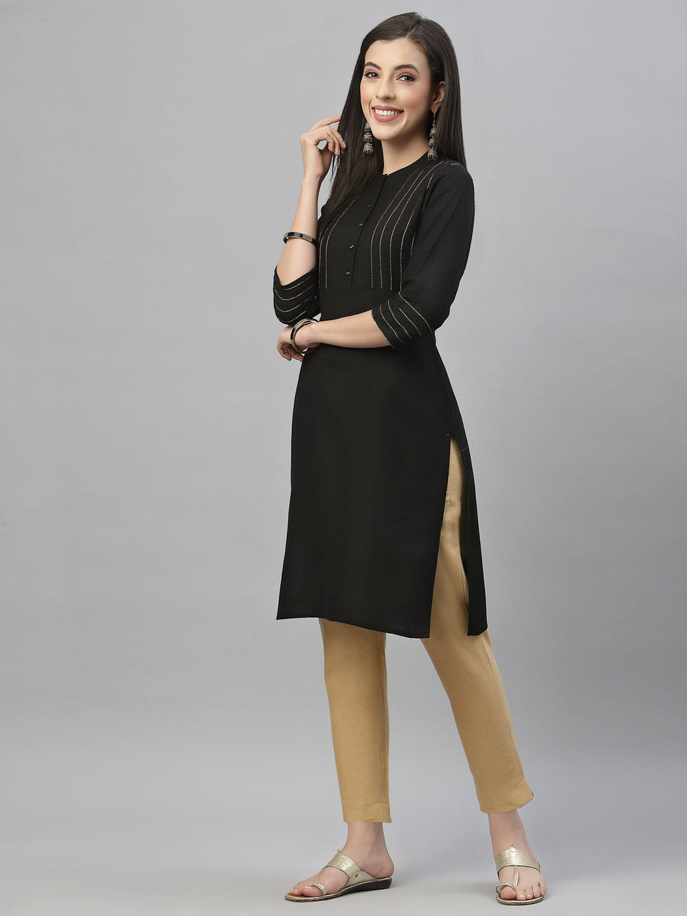 Juniper Black Rayon Festive Solid Straight Kurta For Women | Swadesiicart