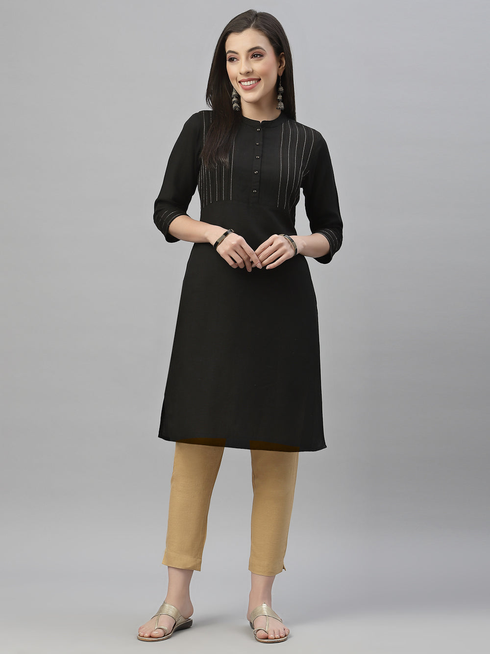 Juniper Black Rayon Festive Solid Straight Kurta For Women | Swadesiicart