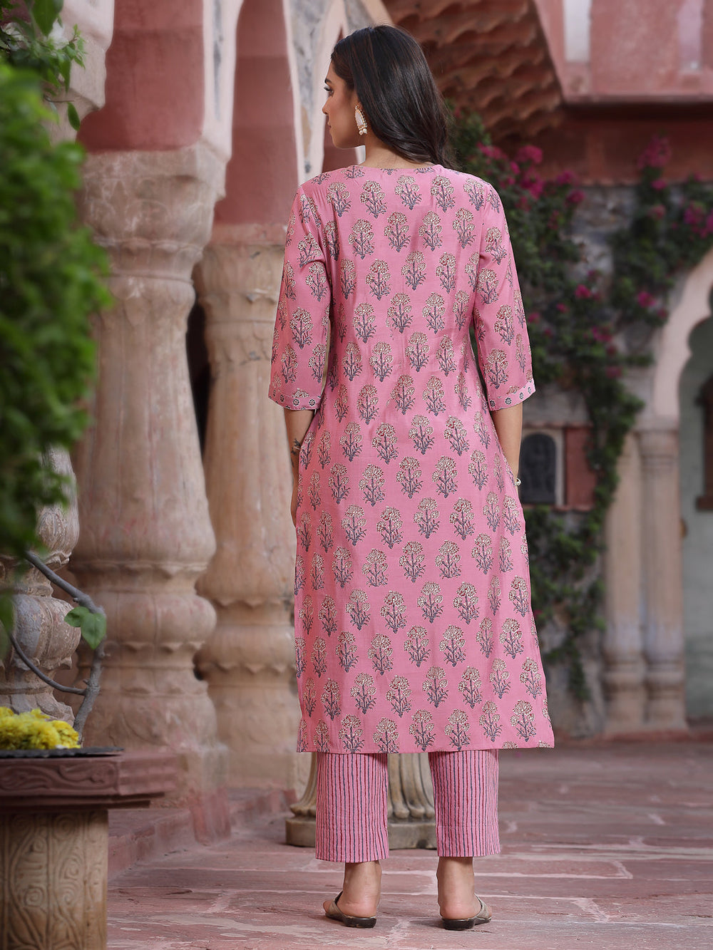 Juniper Women's Pink Muslin Embroidered Straight Kurta Sets - Swadesiicart