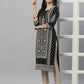 Juniper Black Rayon Festive Placement Print Straight Kurta For Women | Swadesiicart