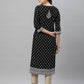 Juniper Black Rayon Festive Placement Print Straight Kurta For Women | Swadesiicart