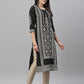 Juniper Black Rayon Festive Placement Print Straight Kurta For Women | Swadesiicart