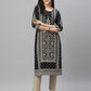 Juniper Black Rayon Festive Placement Print Straight Kurta For Women | Swadesiicart