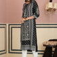 Juniper Women's Black Rayon Staple Straight Placement Print Kurta | Swadesiicart