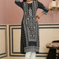Juniper Women's Black Rayon Staple Straight Placement Print Kurta | Swadesiicart