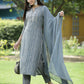 Juniper Grey Muslin Festive Printed Straight Skd For Women - Swadesiicart
