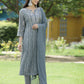 Juniper Grey Muslin Festive Printed Straight Skd For Women - Swadesiicart