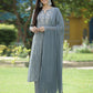 Juniper Grey Muslin Festive Printed Straight Skd For Women - Swadesiicart