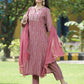 Juniper Onion Pink Muslin Festive Printed Straight Skd For Women - Swadesiicart