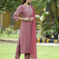 Juniper Onion Pink Muslin Festive Printed Straight Skd For Women - Swadesiicart