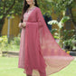 Juniper Onion Pink Muslin Festive Printed Straight Skd For Women - Swadesiicart